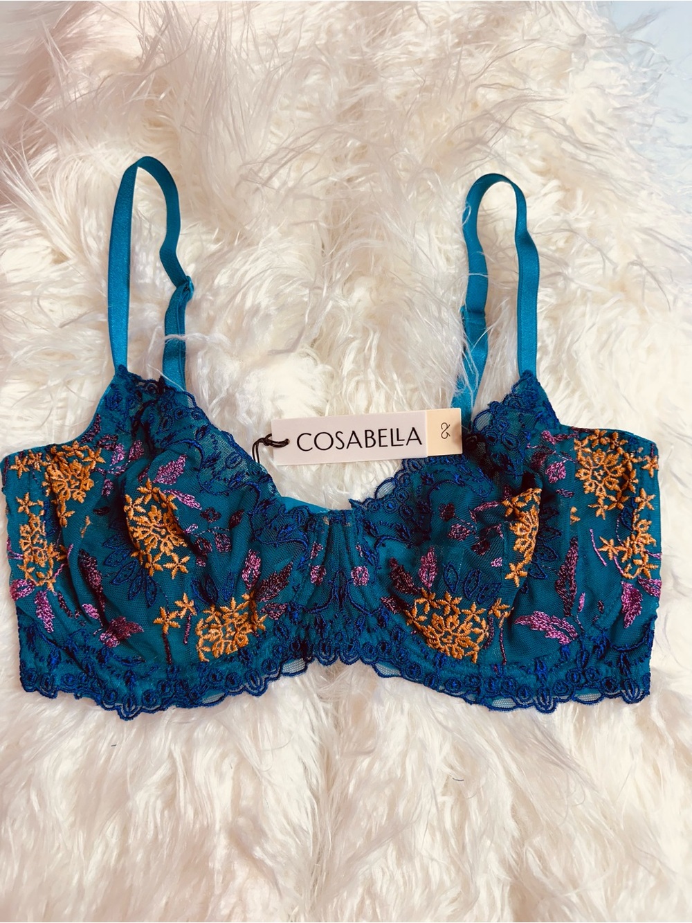 NWT Cosabella Ushuaya Molded Underwire Bra 30E Royal Blue Embroidered Lace - Picture 2 of 7